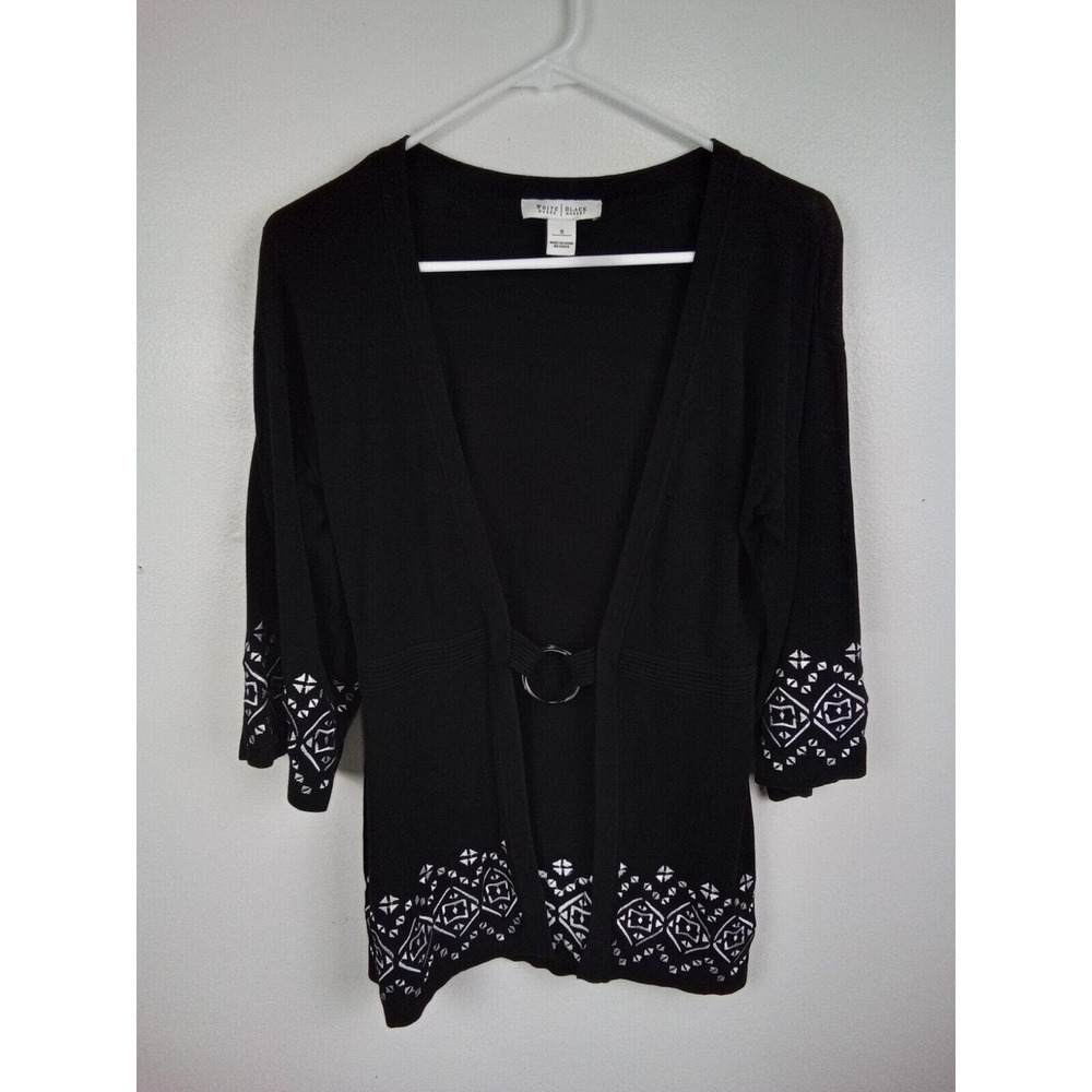 White House Black Market Womens Cardigan Sweater Small Silk Blend Embroidered
